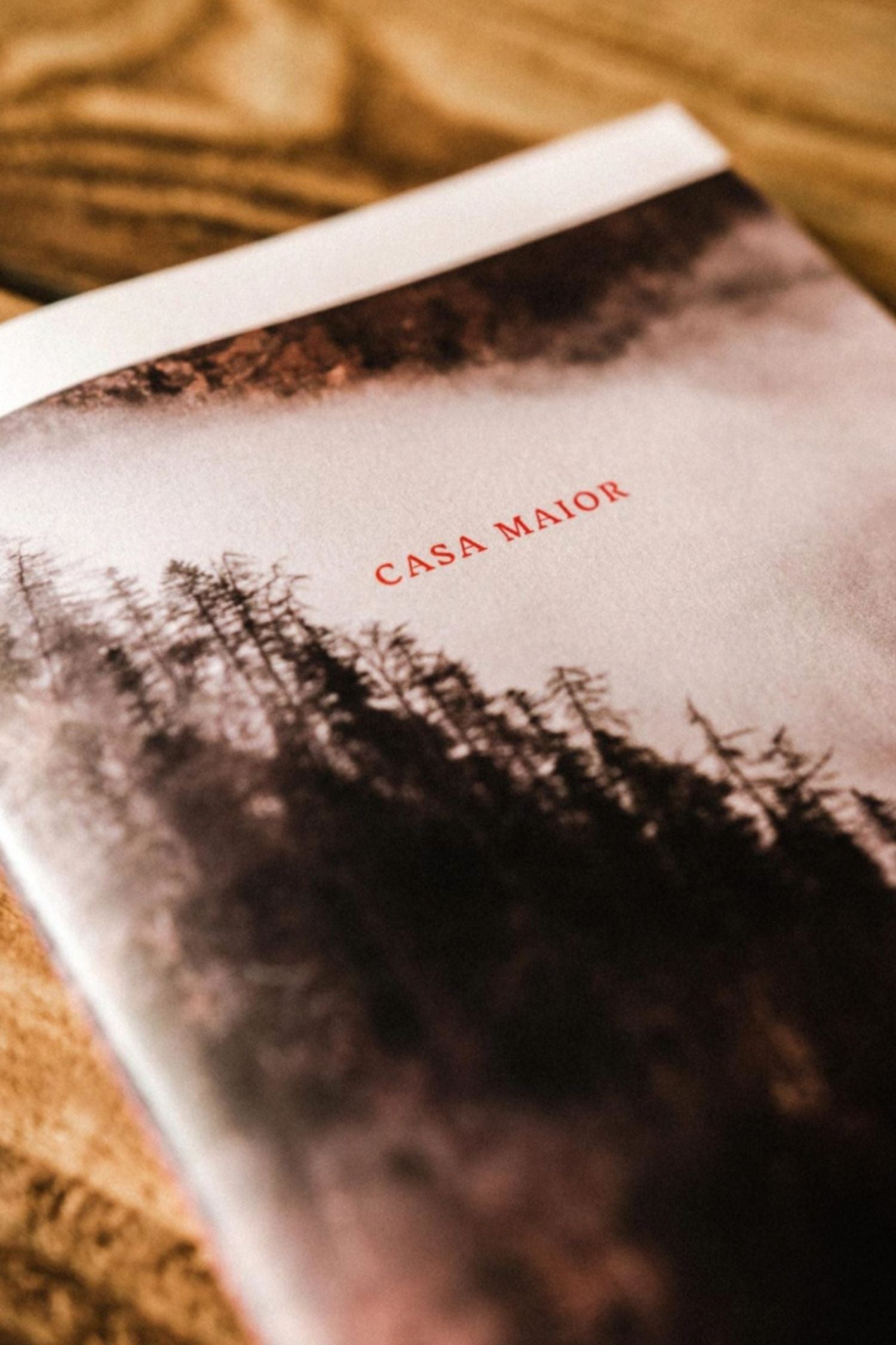 Cover of the Lobo 'CASA MAIOR' book, limited edition featuring a natural forest landscape with mist and red typography.